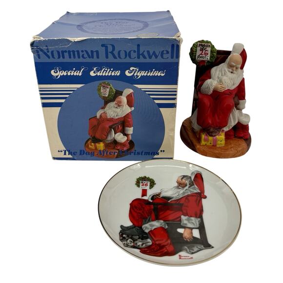 Norman Rockwell Santa "The Day After Christmas" Collectible Figurine & Plate - Picture 1 of 12
